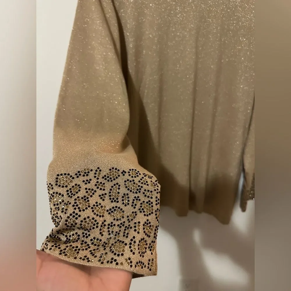Chico’s Animal Ringtone wristsband Mock Neck Sweater SZ 4 US XXL Color Camel